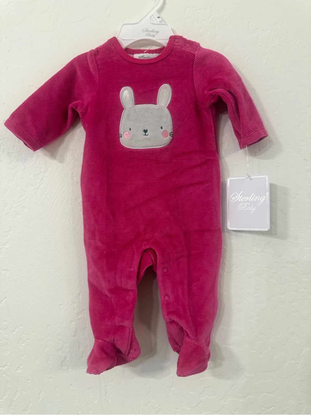 Sterling Baby Pink Corduroy Bunny Footed One-Piece